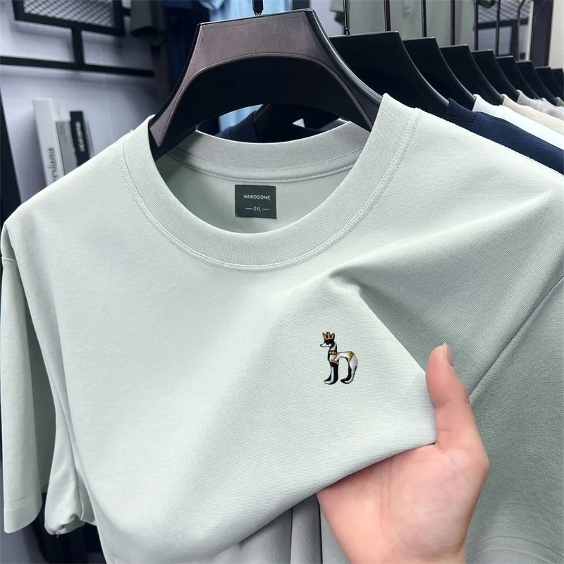 

Original Quality Men's O-Neck T-Shirt Cuffs Hem Seamless Adhesive Cartoon Dog Print Short Sleeve Summer Versatile Menswear Top