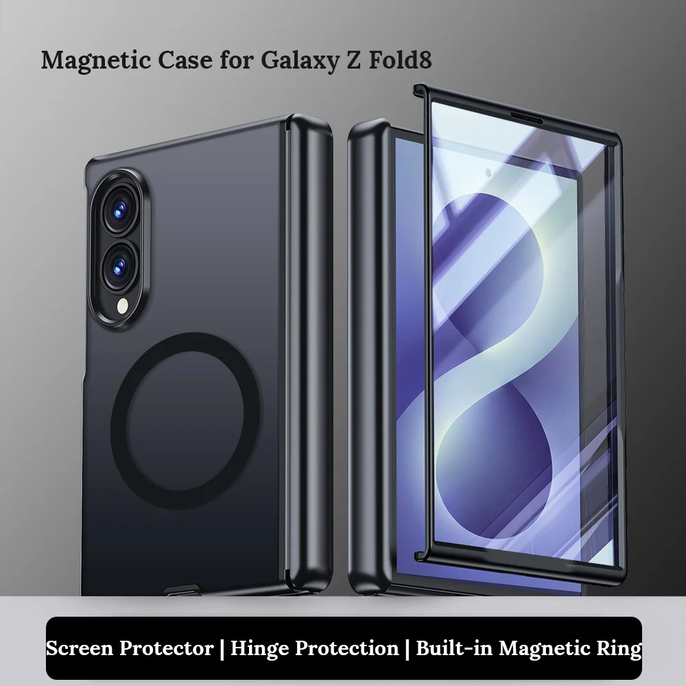 Magnetic Case for Samsung Galaxy Z Fold 8 Built-in Screen Protector Full Wrap Hinge Shockproof MagSafe Compatible Phone Cover