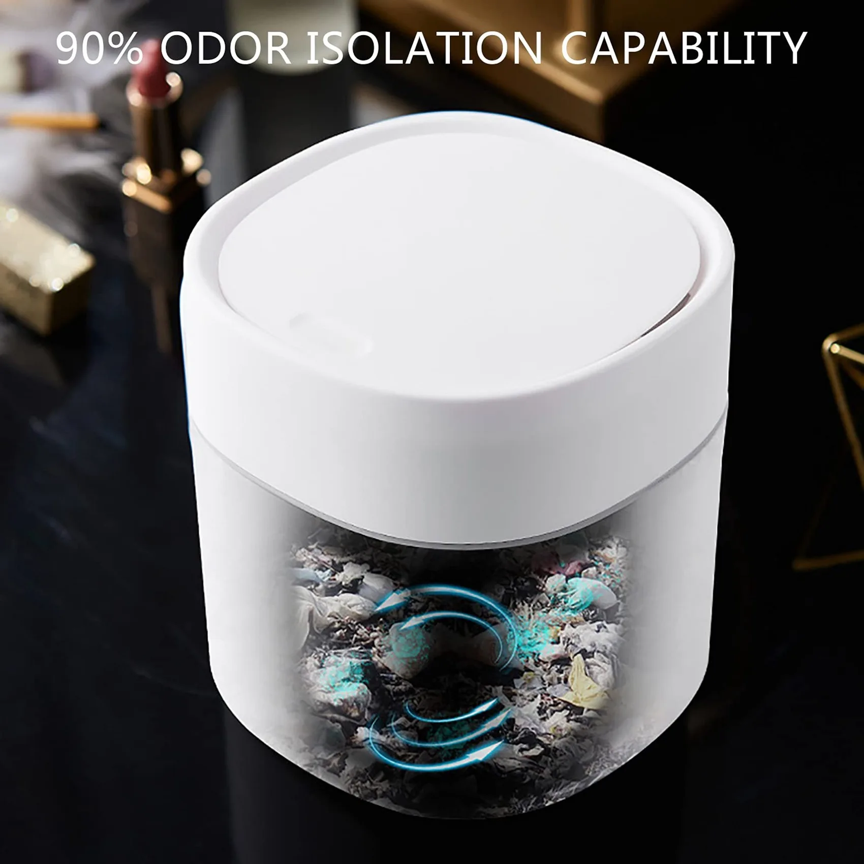 PB-Mini Trash Can Desktop Waste Bin With Press-Open Lid Small Table Top Bin Graceful Round Corner Paper Bin For Home