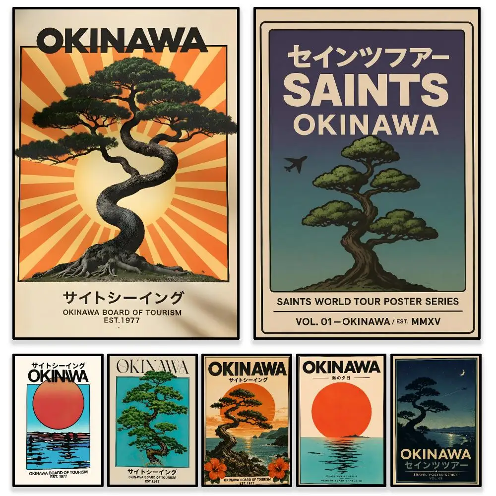 Art Okinawa Poster Self Adhesive PP Wall , Waterproof Wall Decor Gift for Bedroom, Office and Dorm