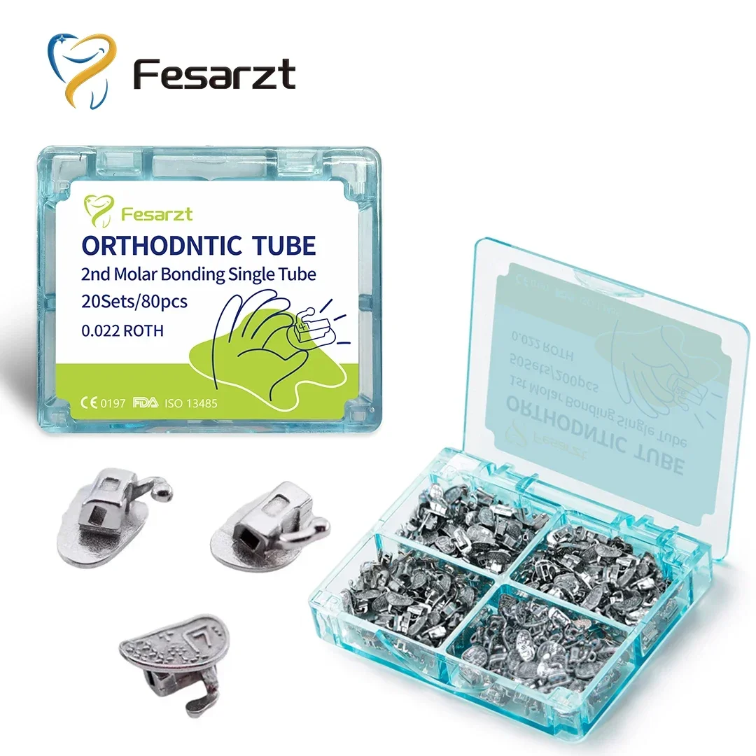 80 PCS/20 ชุด 1st Molar ทันตกรรมจัดฟัน Buccal หลอด Monoblock Bondable Non-Convertible หลอดเดียว Roth/MBT Dentista วัสดุ