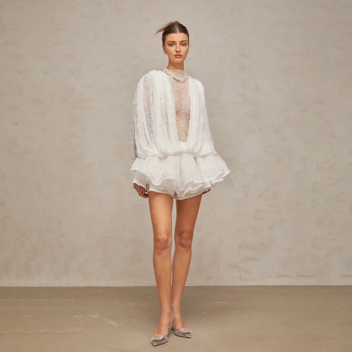 فستان KWTX 2026 جديد أنيق ومثير للربيع والصيف وخصر مكشكش شبكي للحفلات والمكتب ملابس الشارع الفاخرة