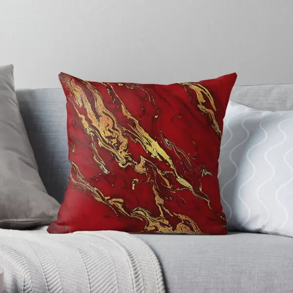 Faux Fire Red And Gold Marble  Printing Throw Pillow Cover Cushion Square Office Decor Soft Anime Pillows not include One Side