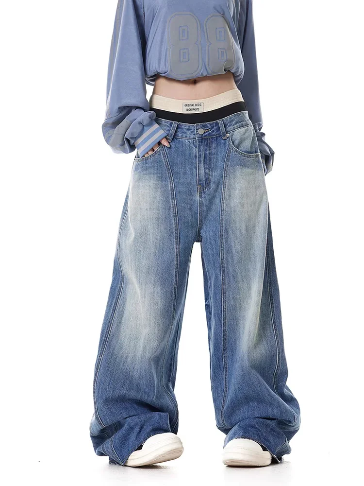 2024 Hosen y2k Mode gewaschen blau Baggy Jeans Hosen für Frauen 90er Jahre Vintage Kleidung weites Bein lässig Dame Hosen Ropa de Mujer