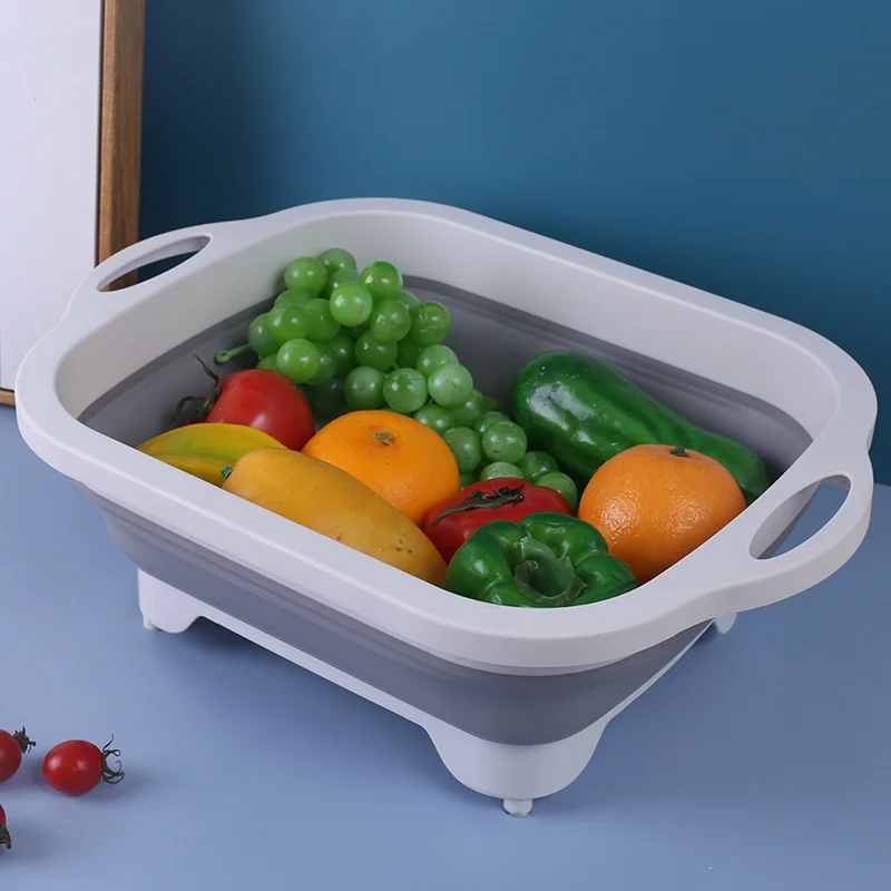 Multifunction Collapsible Cutting Board Dish Tub 3 In1 Folding Sink Drain Basket Outdoor Camp Portable Basins Draining Basket