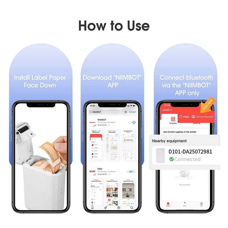 Niimbot D101 Mini Portable Sticker Bluetooth Printer Thermal Printer Stickers Self-Adhesive Label For Phone Tablet Office Home