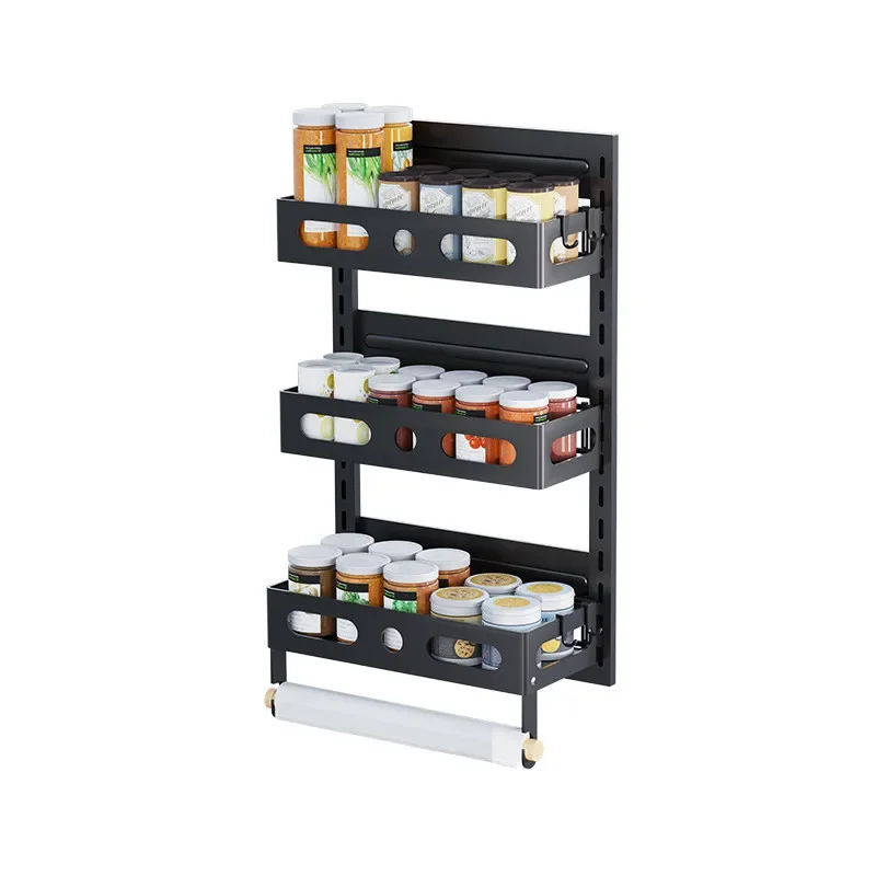 

Home Magnetic Folding Kitchen Refrigerator Side Storage Rack Multi-Layer Folding Free Installation of Seasoning Wall Hangers