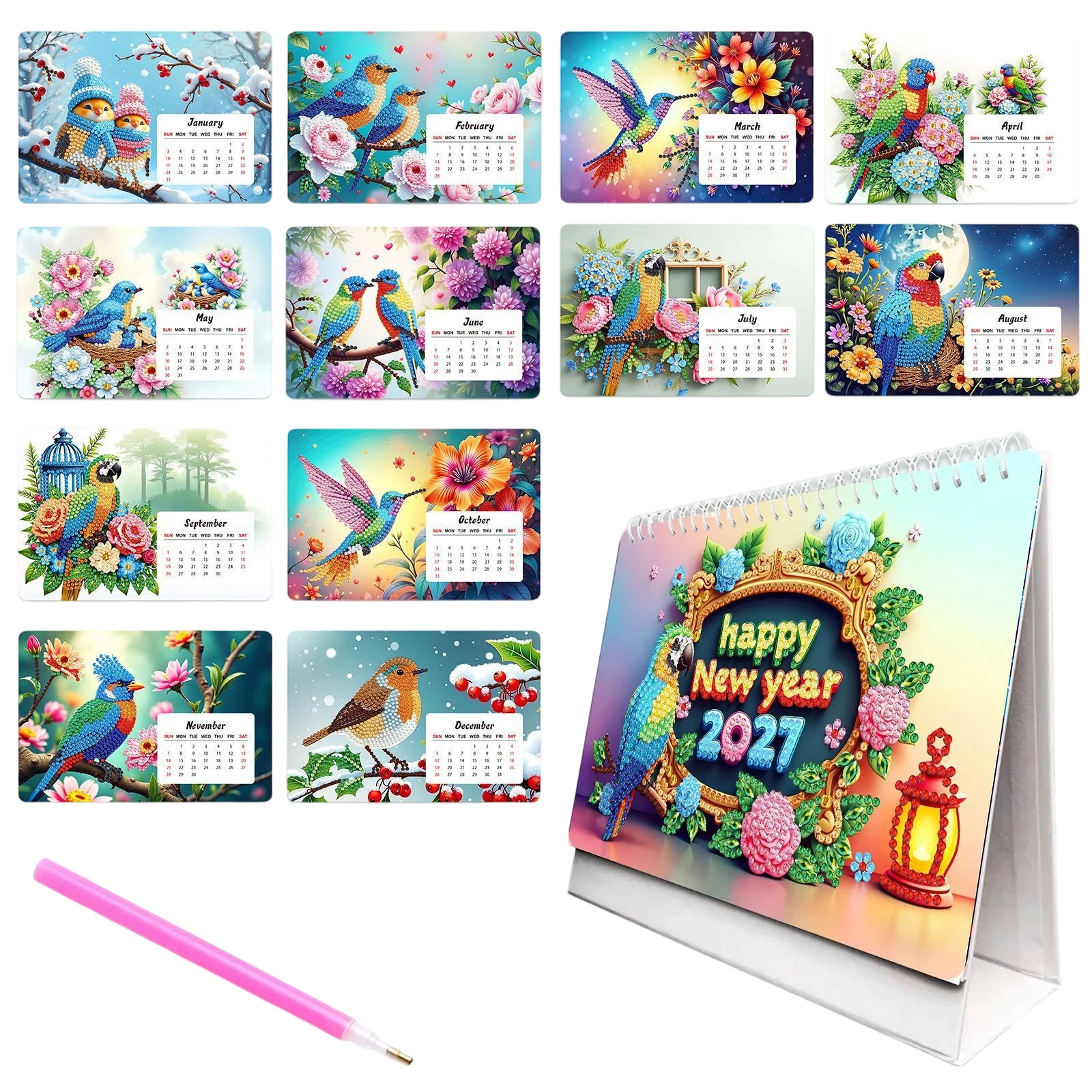 2027 Wall Calendar DIY Diamond Painting Calendar Seasonal DIY Wall Hanging Calendar Birthday Gifts Home Wall Decor