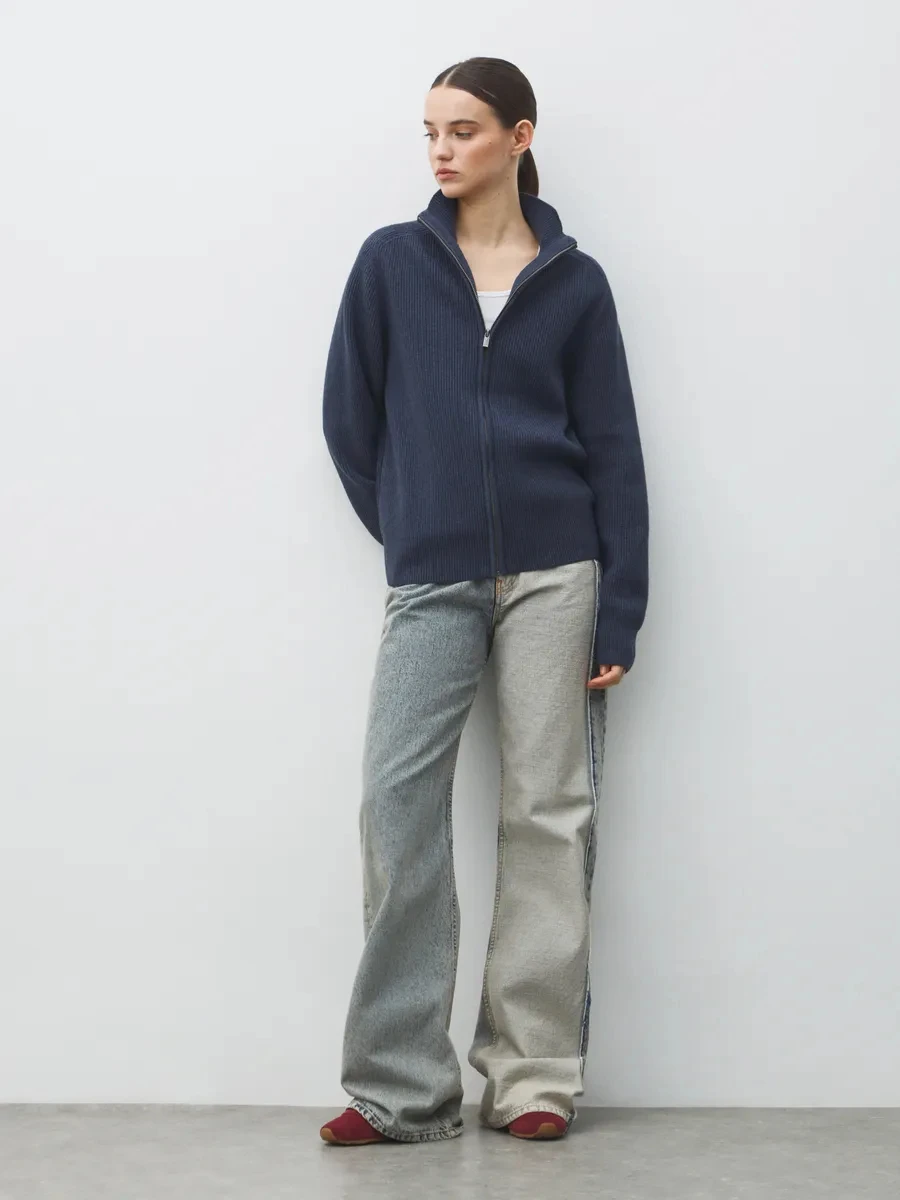 LIMO Women  Stand Collar Zip Up Knit Cardigan  Long Sleeve Loose Slim Fit Basic Casual Daily Warm Knitted Sweater Jacket
