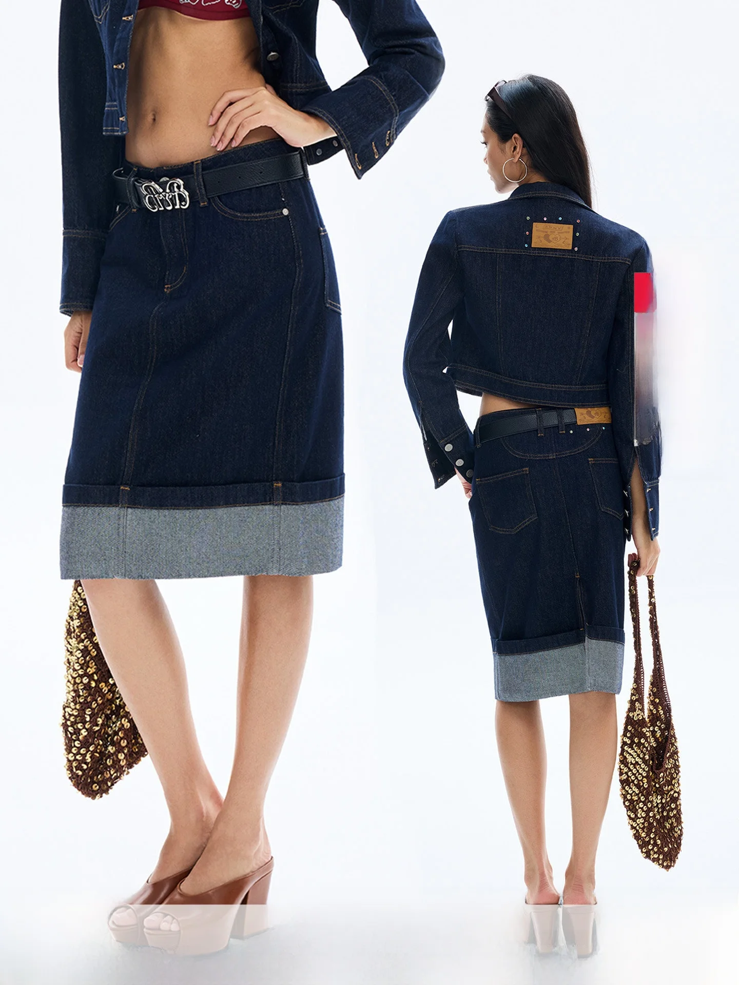 ABMY Active Dyeing  Rhinestone Half Skirt Original Jeans Bucket Low Waist Cotton Polyester Urban Commute Casual Date