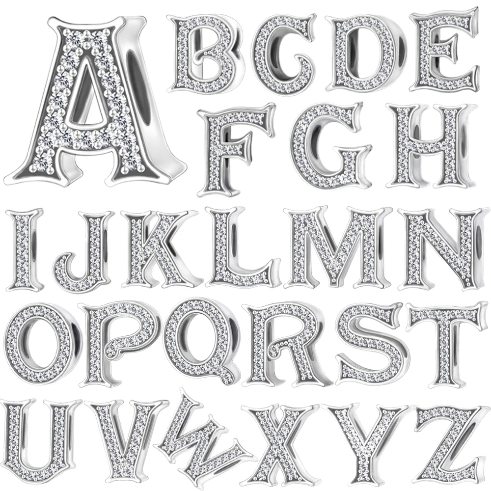 

Silver Plated Letter A-Z Alphabet Charm Name Beads Fit Pan Original Bracelets Charms for Women DIY Birthday Making Jewelry