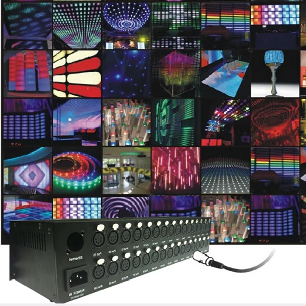 16-Port XLR Art-Net to DMX SPI Artnet Controller 220V Manual 4 Channels Output 8A Current LED Light Control