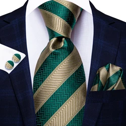 Hi-Tie-Corbata de Jacquard para hombre, corbatas elegantes a rayas verdes de 8,5 cm, accesorios de uso diario, regalo de fiesta de boda, conjunto de 3 piezas