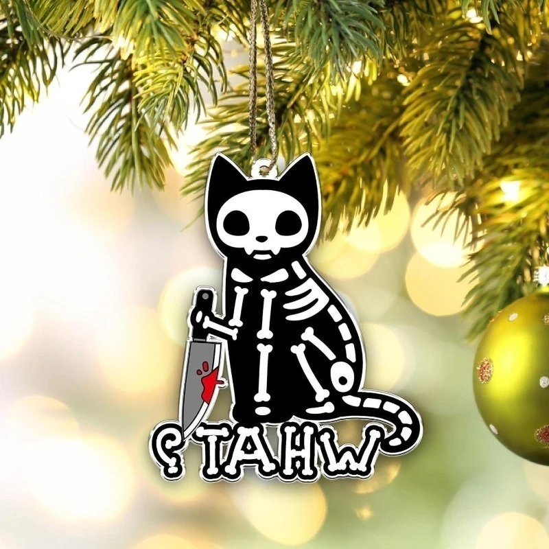 مرعبة الدموية القط الأسود الكرتون الإبداعية الاكريليك قلادة المفاتيح ديكور سيارة مرآة حقيبة معلقة اكسسوارات هدايا الهالوين