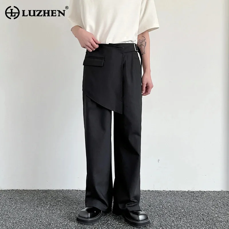 

LUZHEN Asymmetric Patchwork Design Plain Fashion Suit Pants Autumn New Stylish Elegant Formal Social Straight Trousers LZ4652