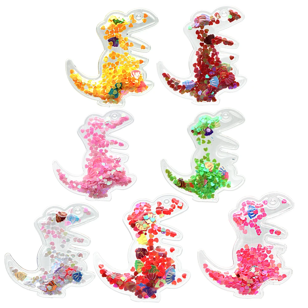 10Pcs Cute Quicksand Dinosaurs Unicorn Acrylic Resin Shaker with Flowing Sequins DIY Make Hair Clip Accessories Craft,10Yc9830
