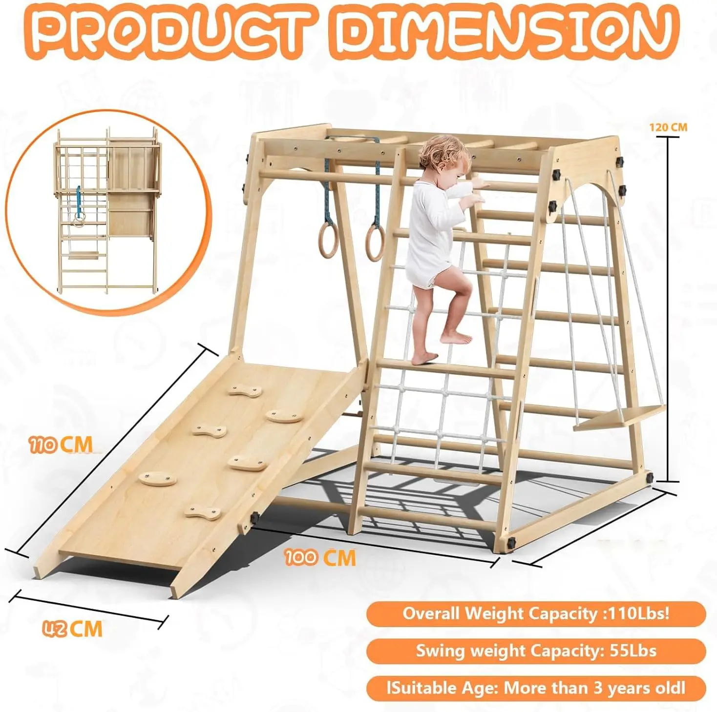 ชุดของเล่นปีนเขาเด็กวัยหัดเดินในร่ม Montessori 8-in-1, Playgrou ในร่มสําหรับเด็กวัยหัดเดินประหยัดพื้นที่