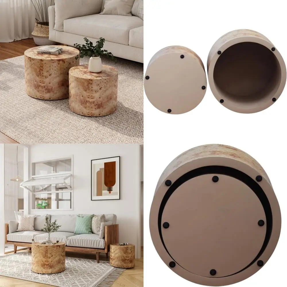 kevinplus runder verschachtelter Couchtisch, kleiner Couchtisch im Bauernhaus, moderner Beistelltisch, 2er-Set für Wohnzimmer, Schlafzimmer,