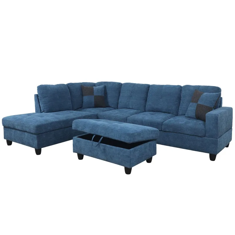 

Blue Flannel 3-Piece Couch Living Room Sofa Set home furniture sofas for living room