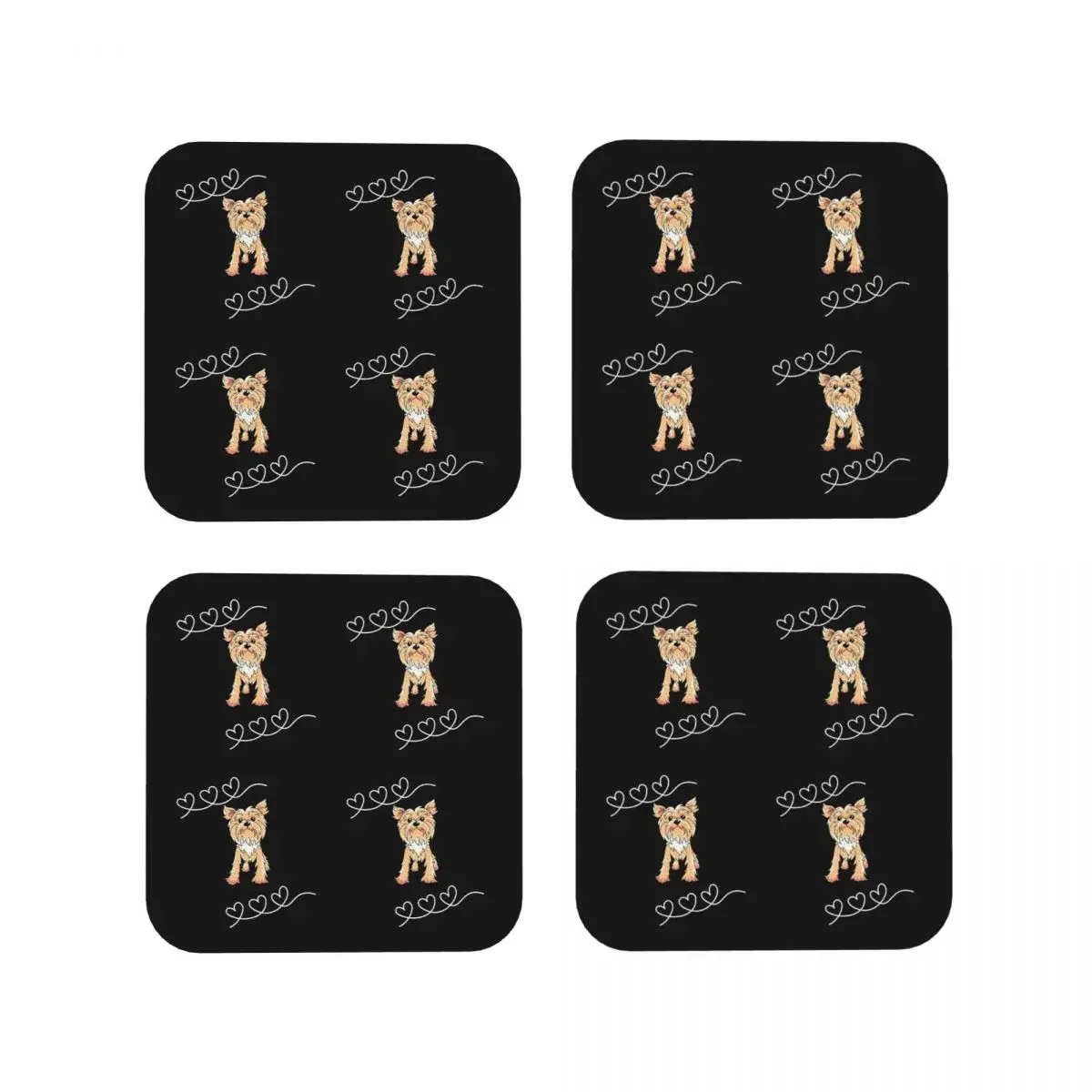 Yorkshire Terrier Dog Cute Pattern Coasters Coffee Mats Set of 4 Placemats Cup Tableware Decoration & Accessories Pads for Home