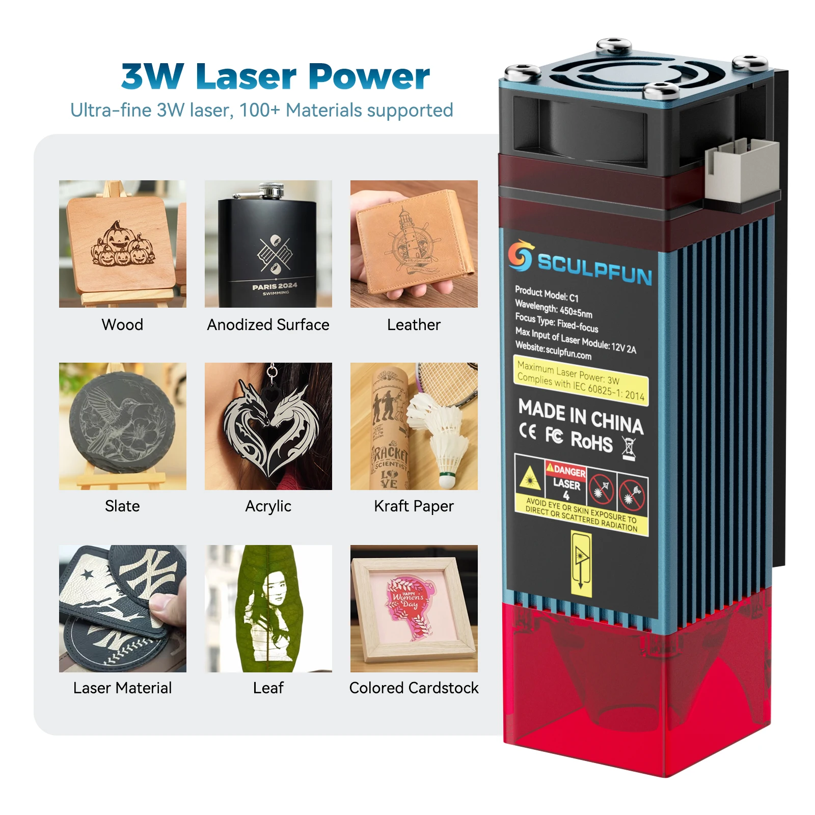 

Sculpfun C1 Mini Portable Laser Engraver 3W 150x130mm Work area LightBurn Compatible for Wood/Leather/Gift Making Plug & Play