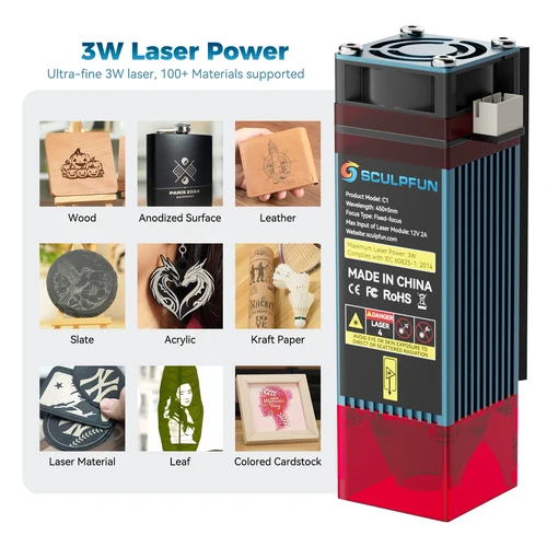 Imagen 2 del producto SCULPFUN C1 Mini grabador láser 150x130mm área de trabajo Compatible con luz láser de 3W para madera/cuero/vidrio/fabricación de regalos Plug & Play