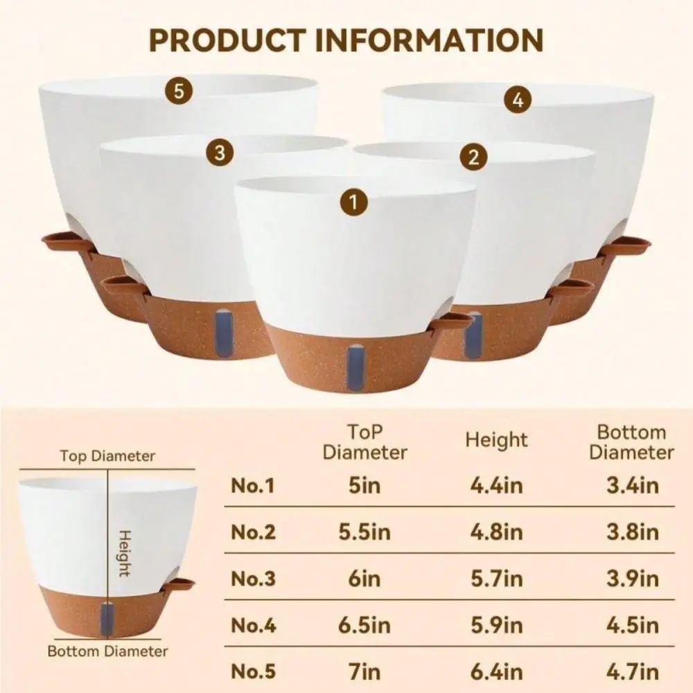 

7 6.5 6 5.5 5 Inch Self Watering Pots, Plastic Flower Pots With Multi Mesh Drainage Holes And Deep Reservoir For Indoor Outdoor