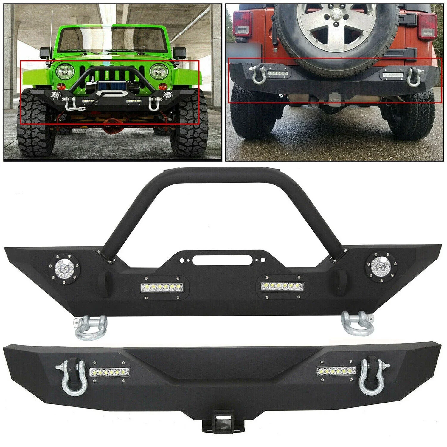 Bumper Spoiler Rear/Front Bumper Both with LED Lights Wrangler bumper For Jeep Wrangler 07-18 JK