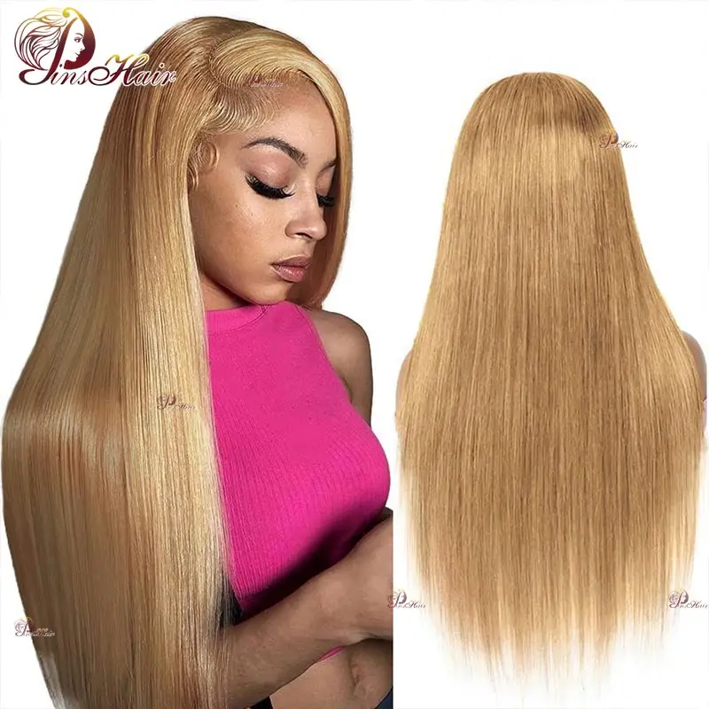 

Honey Blonde Straight 13X4 HD Lace Front Human Hair Wigs Pre-Plucked Remy Lace Front Wig for Women Ginger Brown Human Hair Wig