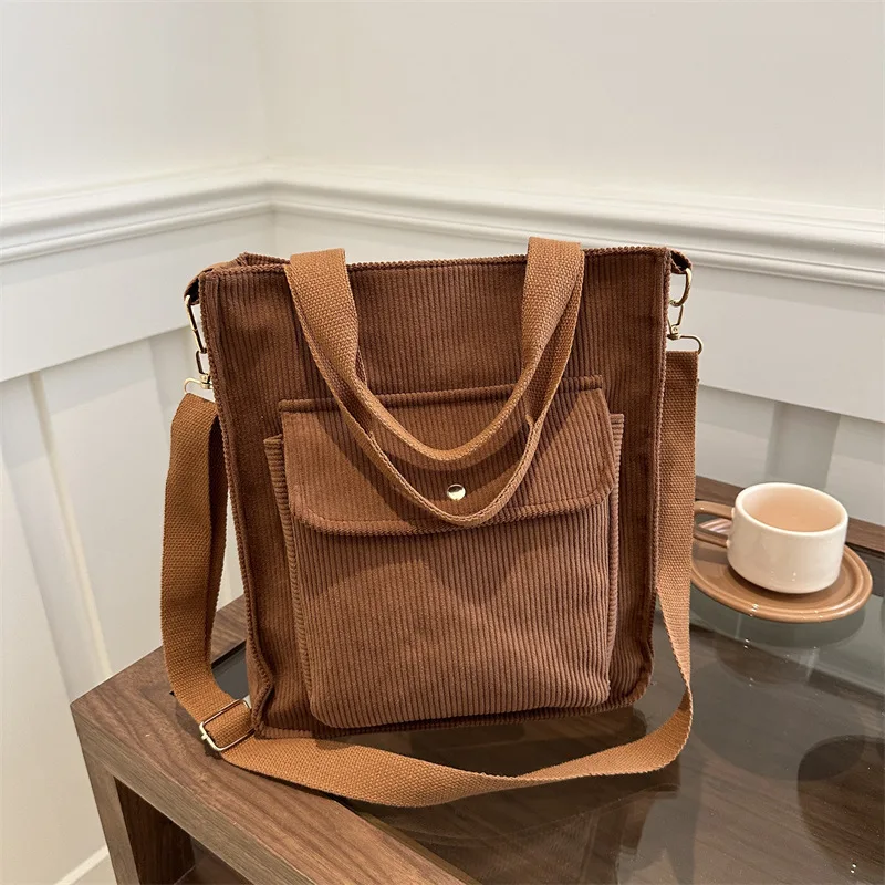 

Student Corduroy Bag For Women Book Bags Female Canvas Shoulder Tote Bag Designer Bags Luxury Large Capacity Crossbody Bag