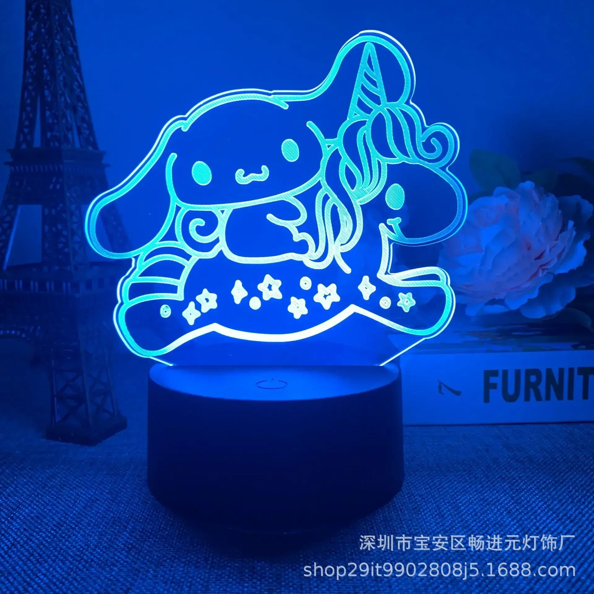 Kawaii Sanrio 3D LED Night Light Cartoon Cinnamoroll Kuromi Anime Figure Toys Table Lamp Hello Kitty Room Decor Birthday Gifts