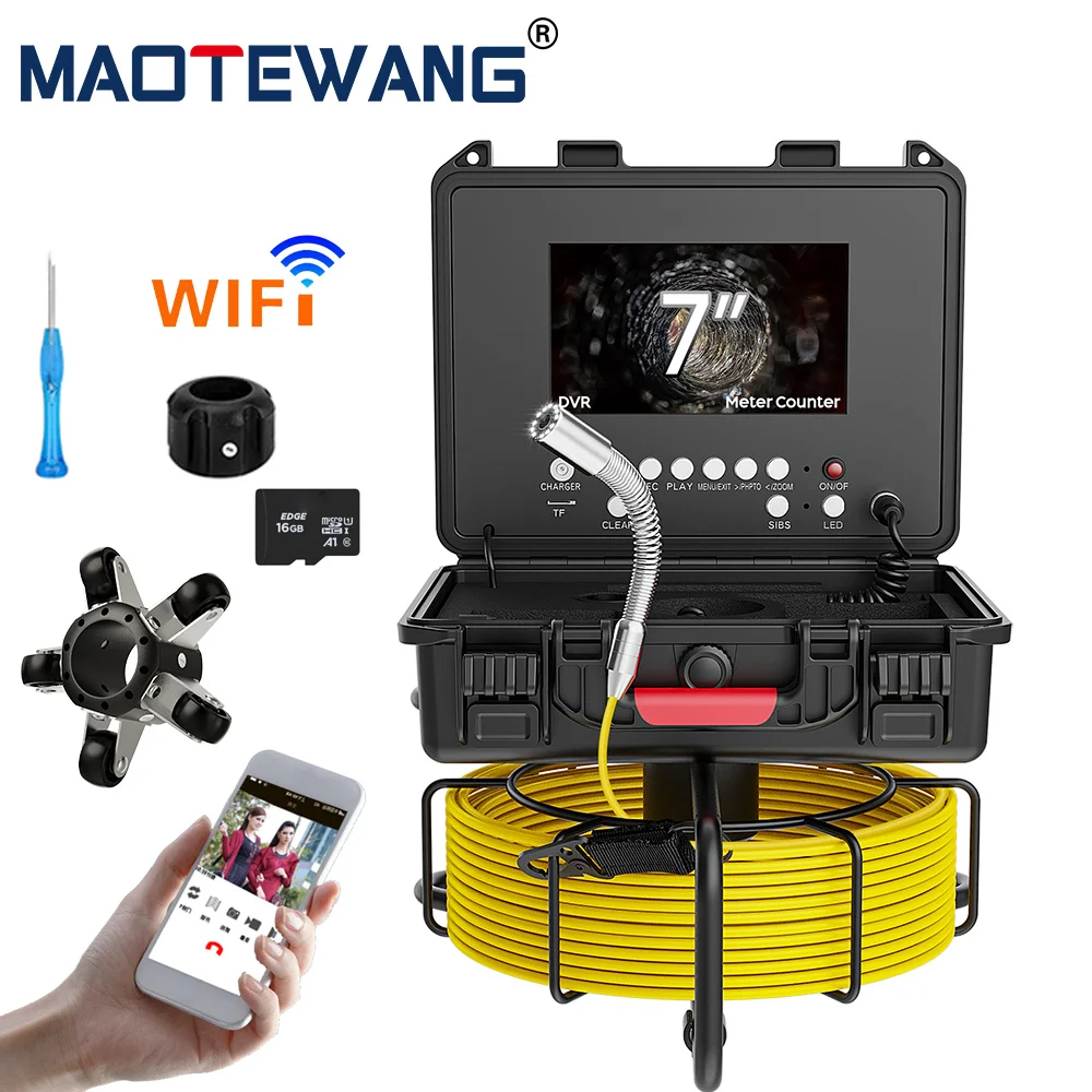 

MAOTEWANG-Industrial Endoscope Camera, HD, Wireless, WiFi, Pipe Inspection Camera, DVR 16GB TF Card, Sewer Drain, IP68 ，10M-50M