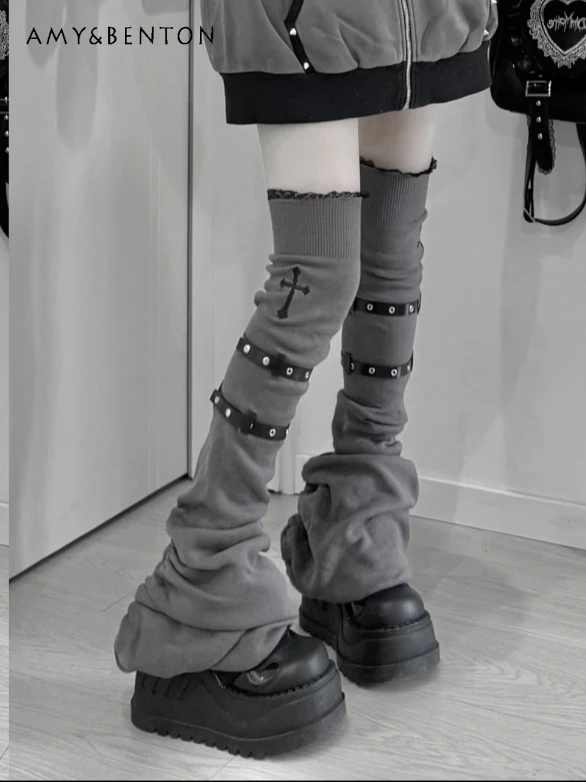 

Subculture Dark Academia Girl Punk Beaded Rivet Goth Multi-layer Leg Warmers Harajuku Style Subculture Y2K Leg Warmer for Women