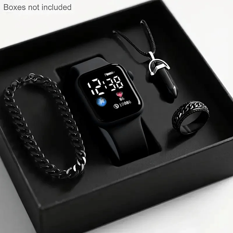 4-piece set for men and women | Fashionable, elegant, minimalist digital display electronic wrist
