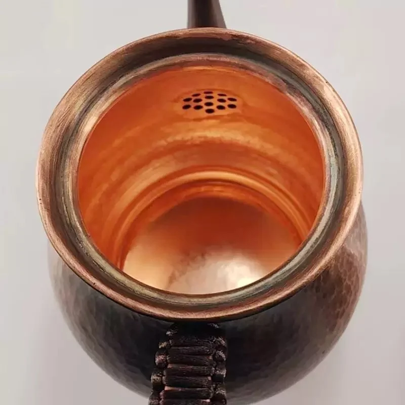 Vintage Pure Copper Coffee Pot,Hammer Texture Weave Handle 1000 ml Heat Resistant Filter Kettle ,Handcrafted Teapot  Friend Gift