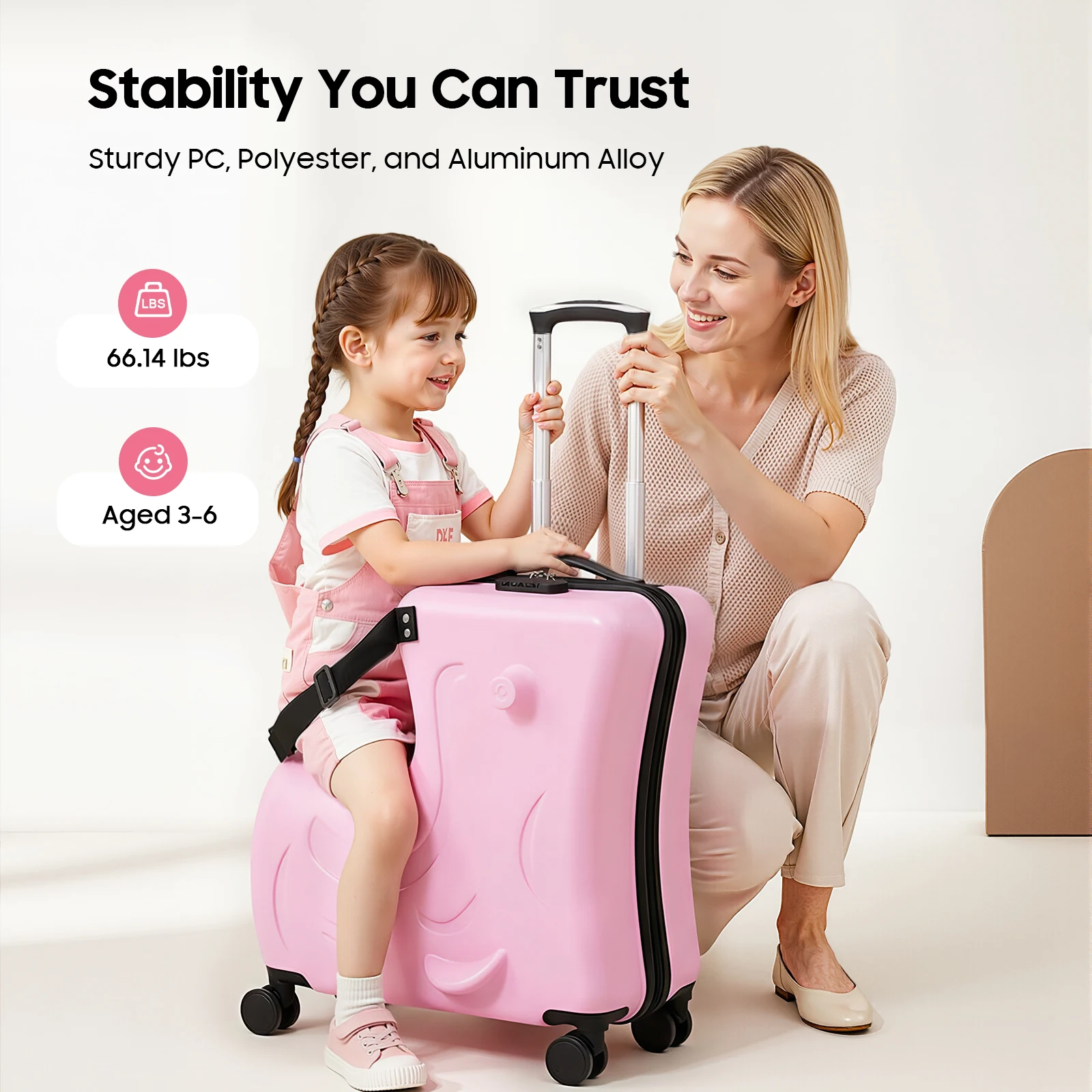 

20-дюймовый детский чемодан на колесиках, портативный детский чемодан на колесиках, детский чемодан на колесиках с сиденьем, розовый дорожный чемодан с замком на 4 колесах