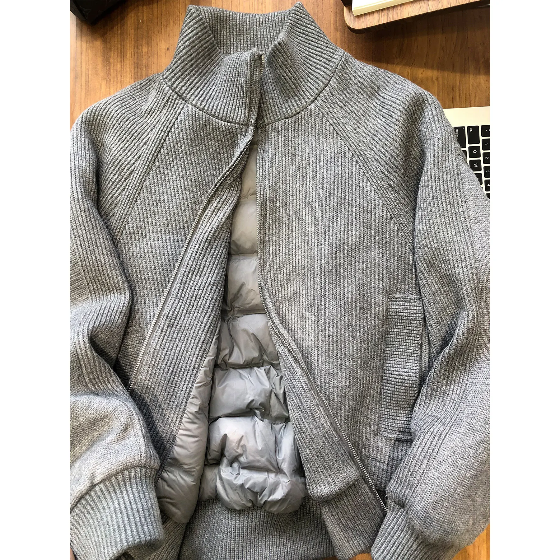 

Утепленная вязаная куртка-пуховик с воротником-стойкой, 90% пуха, мужская зимняя теплая верхняя одежда, повседневная, на молнии, с длинными рукавами