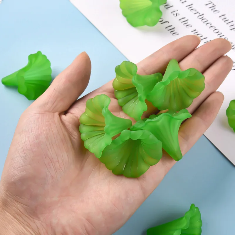 10pc Transparent Acrylic Beads Calla Lily Frosted Dark Sea Green 40.5x33x35mm Hole: 1.8mm