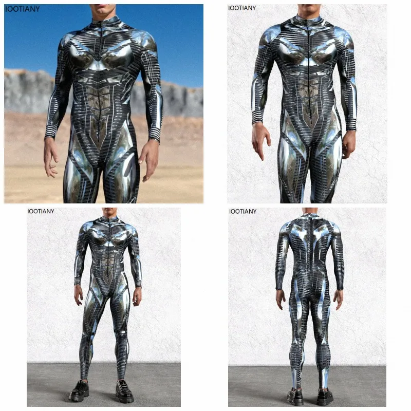 Herren Punk Digital-Druck Erwachsenen-Rollenspiel-Bodysuit Party Cosplay Kostüm Kleidung Karneval Performance Party Jumpsuit
