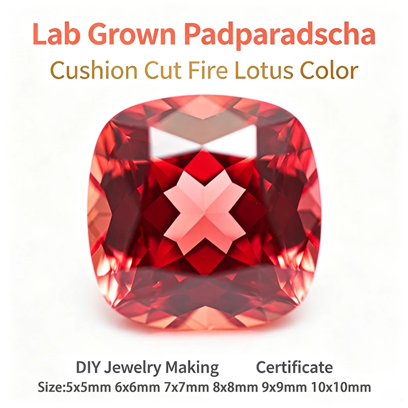 Lab Grown Padparadscha Cushion Cut Fire Lotus Color DIY Charms Jewelry Making Ring Necklace Earrings Main Materials Certificate