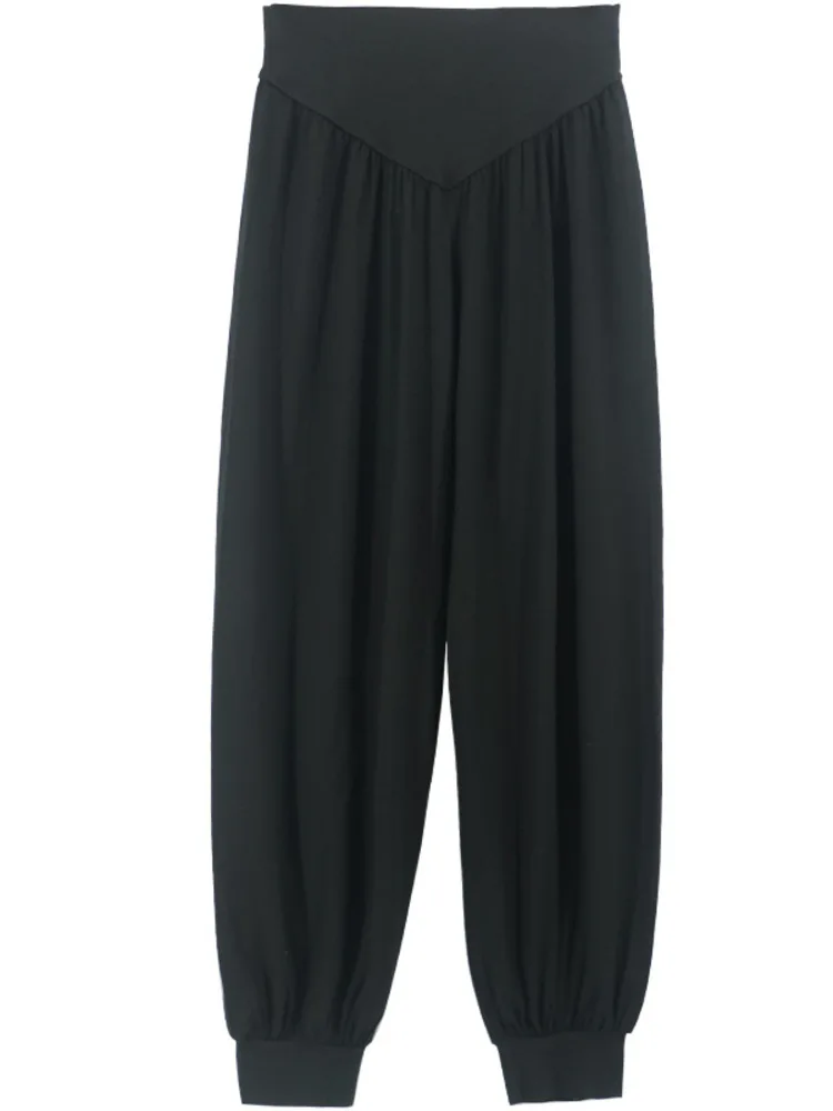 발레 댄스를위한 성인 솔리드 컬러 하이 웨이스트 루즈 랜턴 바지, 편안한 무대 공연 연습 바지