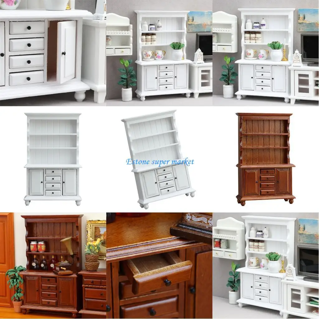 

090B DIY Мини-шкаф из цельного дерева, масштаб 1/12, мебель для кукольных домиков для реалистичной спальни, кухни, декоры,