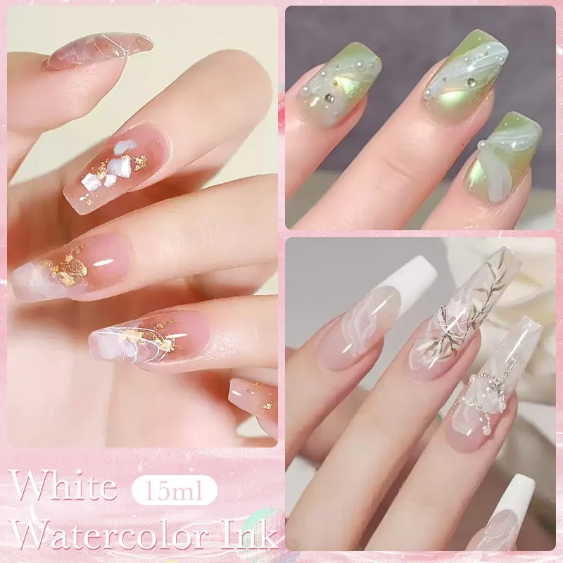 BORN PRETTY  White Blossoming Gel 15ml Watercolor Nail Polish Ink Natural Air Dry Clear Effect Gradient Ink for Diy Marble Nails
