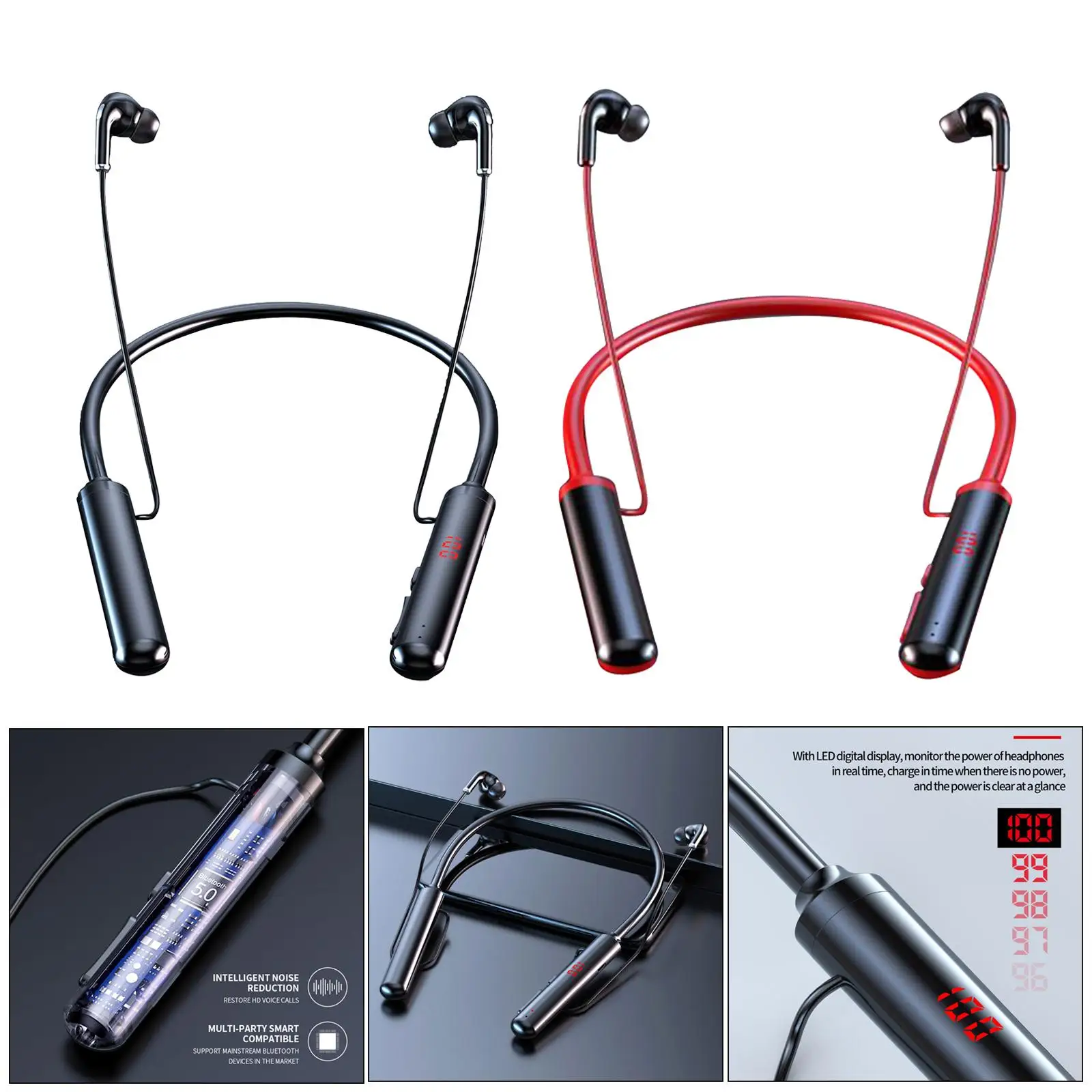 Cuffie Bluetooth Wireless auricolari cuffie con archetto da collo microfono con LED