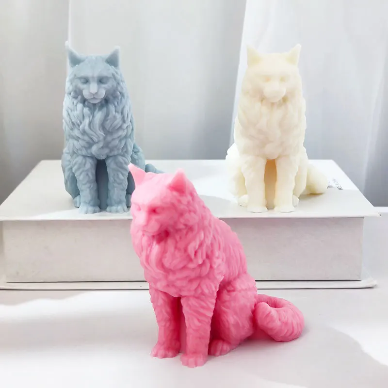 New 3D Maine Coon Cat Silicone Candle Molds DIY Animal Kitten Soap Plaster Resin Crafts Resin Cast Mold Home Decor Gift