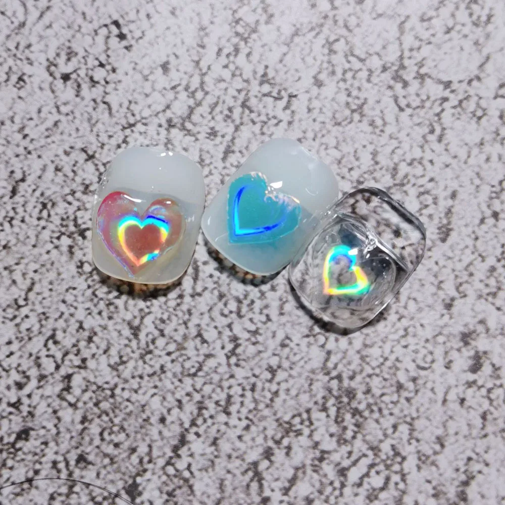 1 pièces Aurora Laser coeur Nail Art autocollant 3D holographique dégradé auto-adhésif clignotant amour étoile décalcomanies accessoires de saint valentin