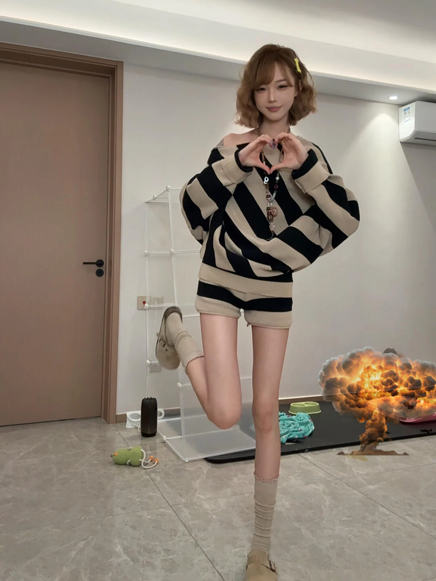 

Женский полосатый вязаный свитер Long Sve, комплект с колючками, повседневный комплект с высокой талией, осенний модный наряд, удобный нож...