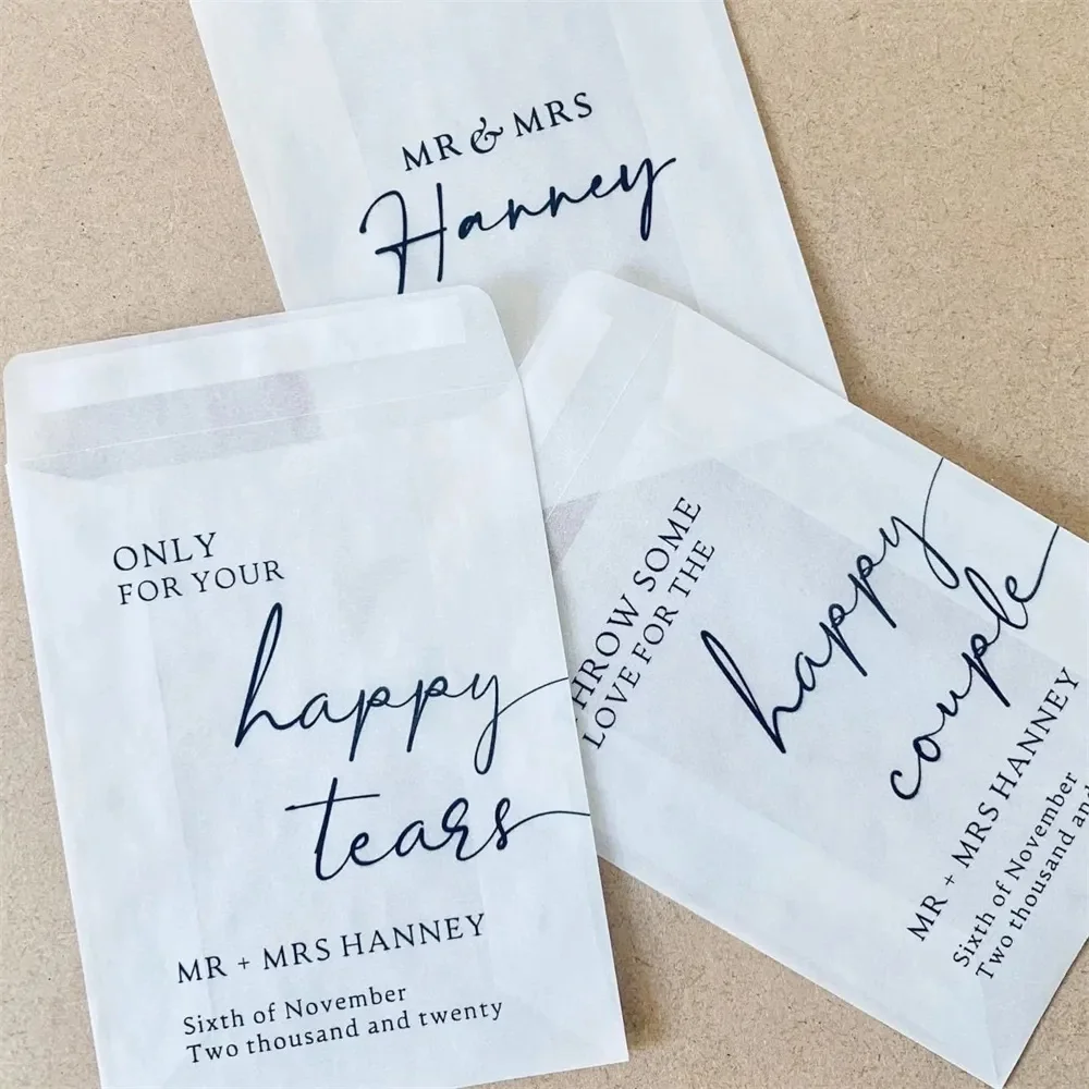 

25pcs Happy Tears Personalised Tissue Packets | Wedding Tissues | Wedding Guests |Biodegradable Packets | Only For Your Happy Te