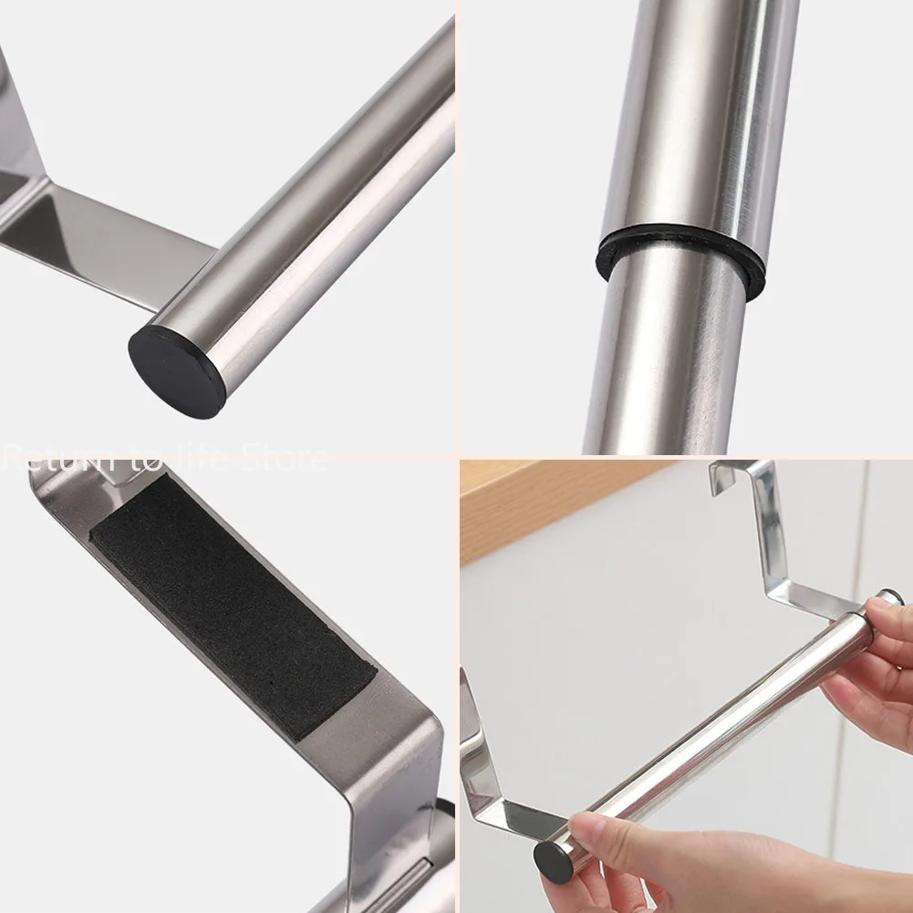Towel Rack Over Door Towel Bar Hanging Holder Stainless Steel Bathroom Kitchen Cabinet Towel Rag Rack Adjustable Shelf Hanger