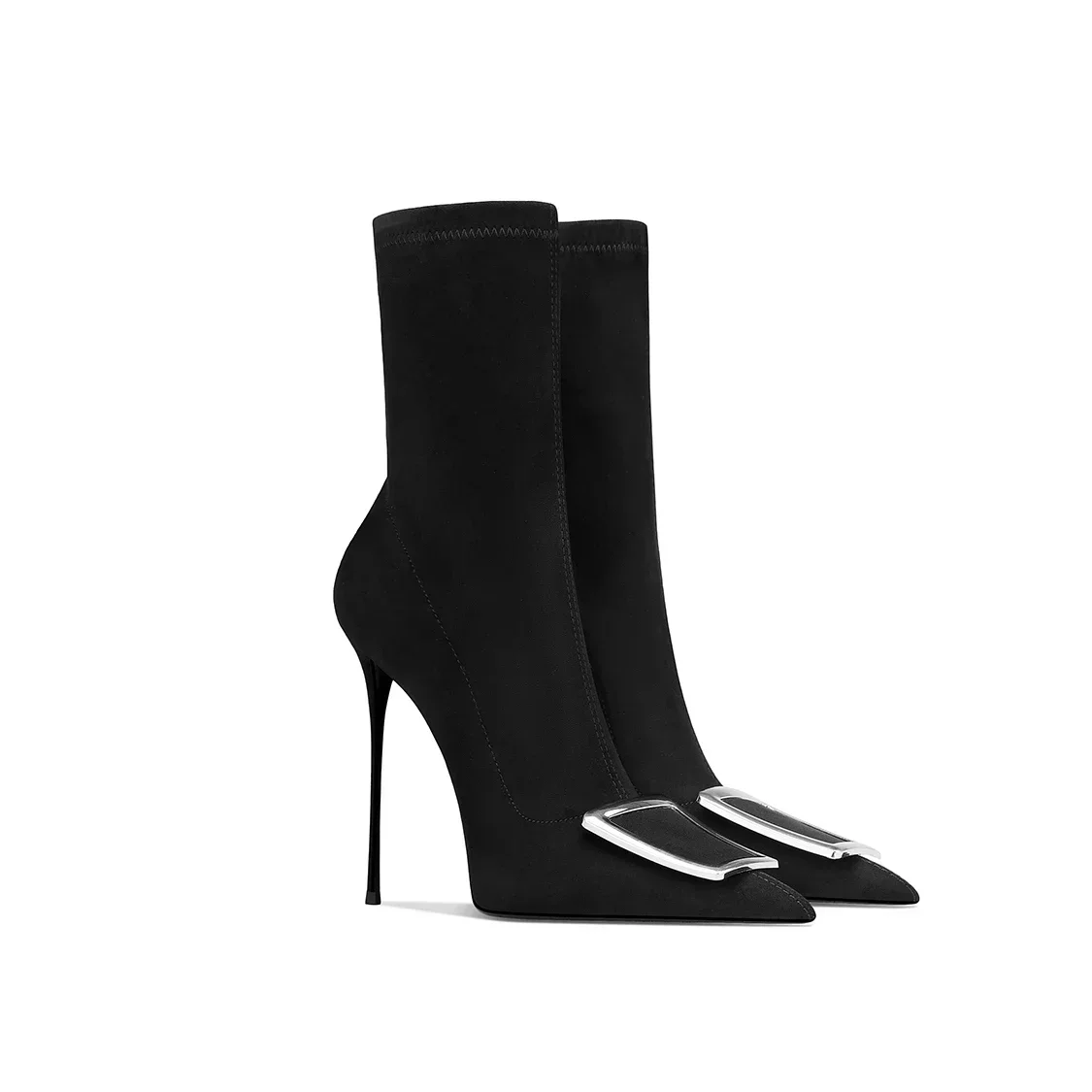 Autumn and Winter New Women's High-heeled Shoes with Pointed Slender Heels and Metal Square Buckle Fashion Boots